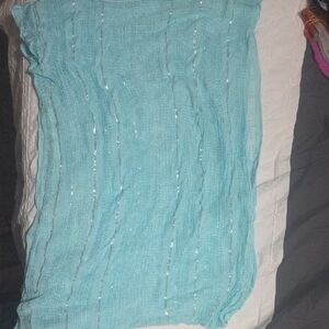 Light Blue Knit Scarf with Silver Accents